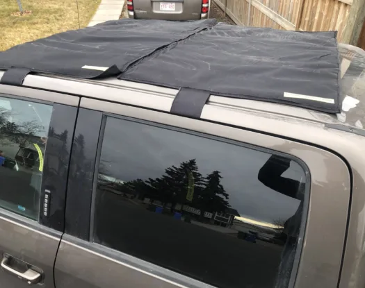 Hail cover straps, close up