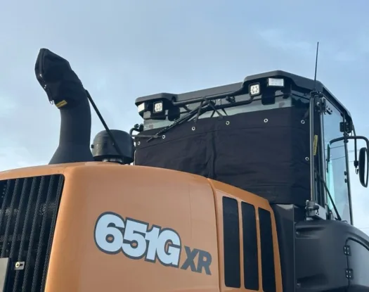 Loader windshield cover, from the rear