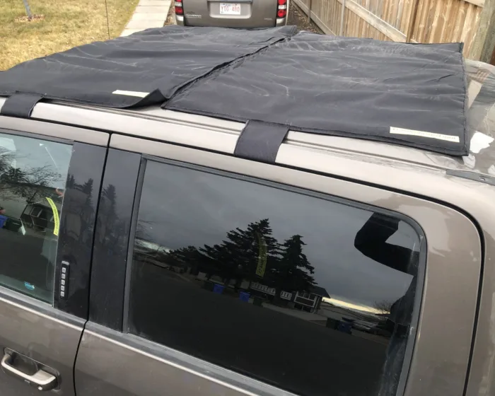 Hail cover straps, close up